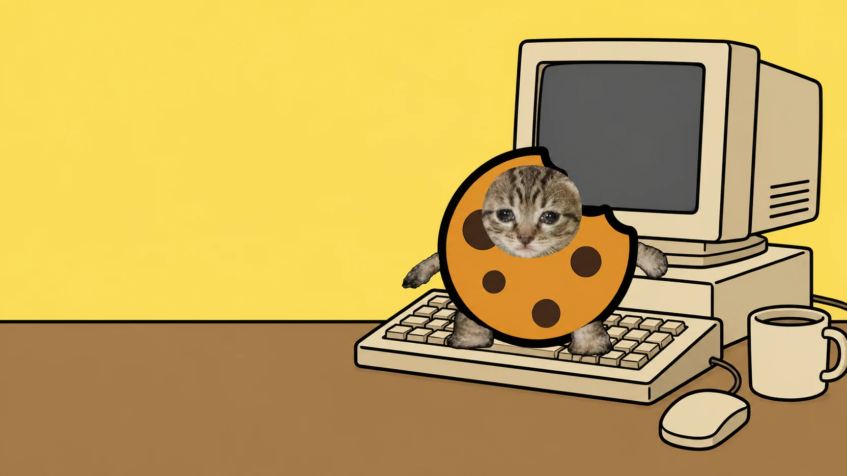 Cookie cat on a keyboard