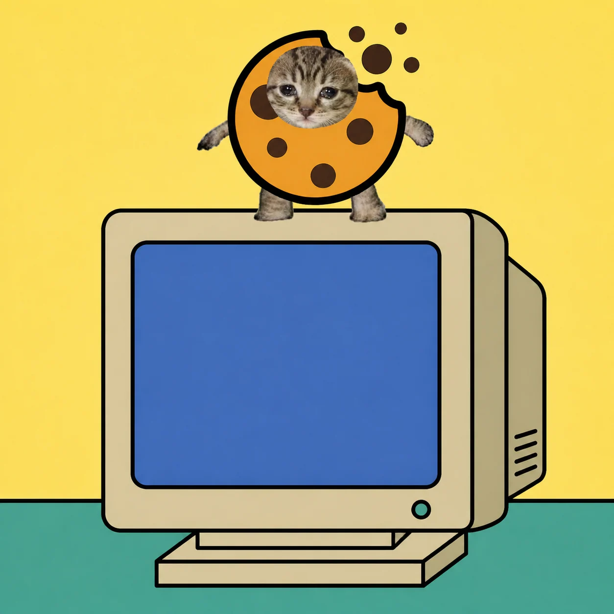 Cookie cat on an old monitor
